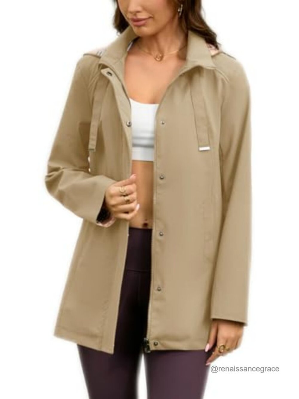 Women's Waterproof Long Hooded Rain Jacket Windproof Trench Coat Lightweight